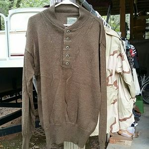 Men's 100% military green pullover sweater.